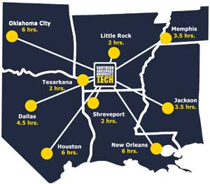 map of states close to Arkansas and Camden
