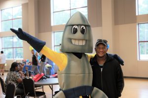 college mascot and student