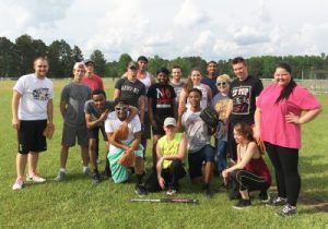 group of students after a softball game