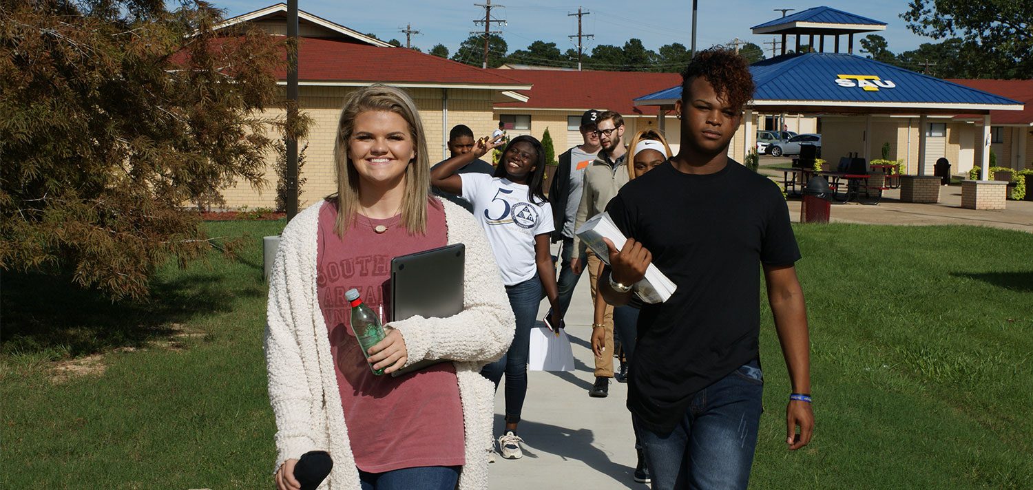 college students walking