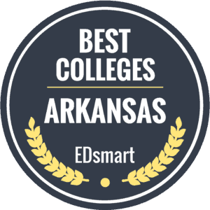 badge that says best colleges in arkansas