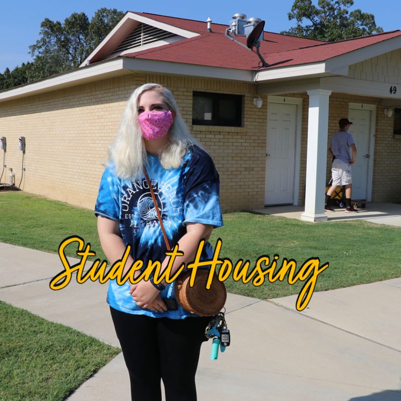 student with mask and purse