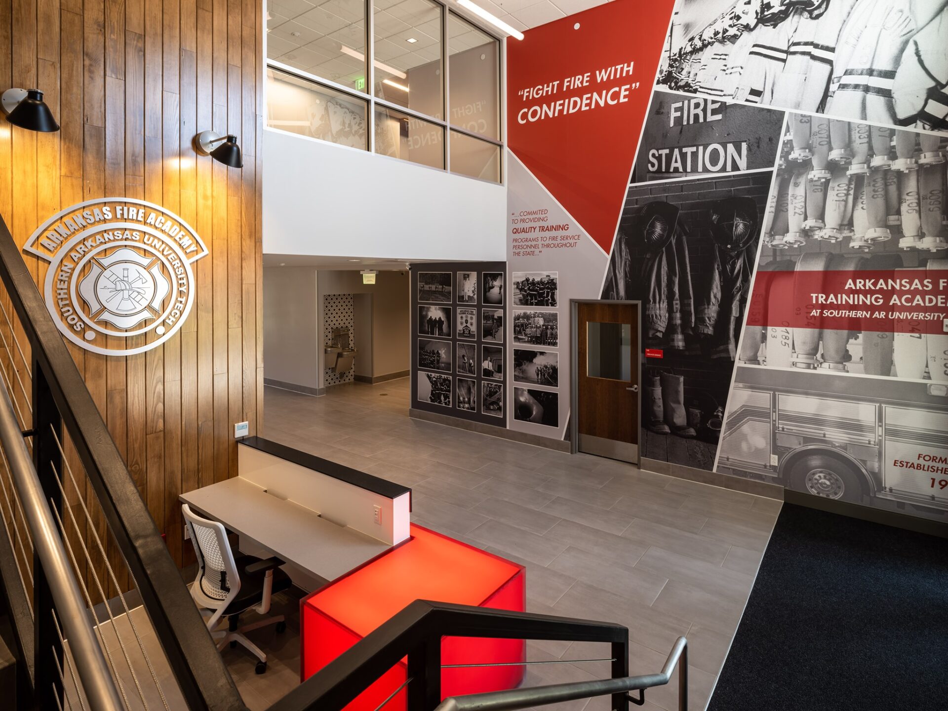 interior area with firefighter artwork