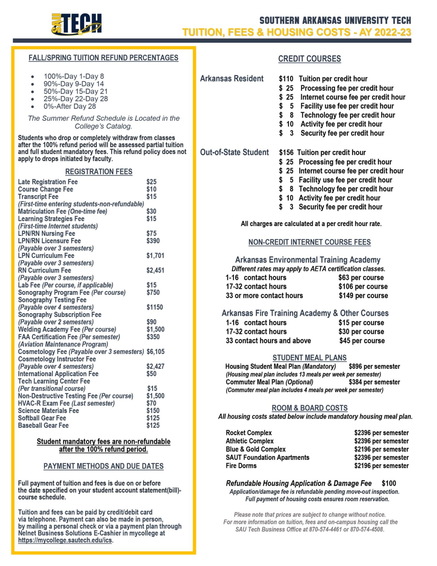 graphic that links to college's fee sheet