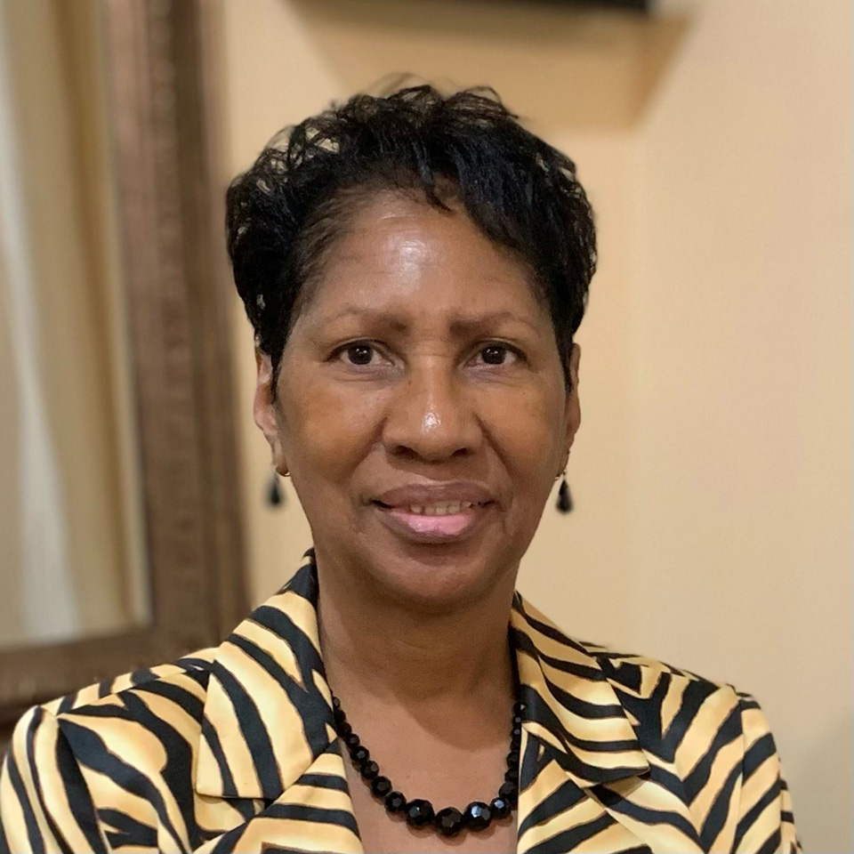 African American woman in tiger-print top