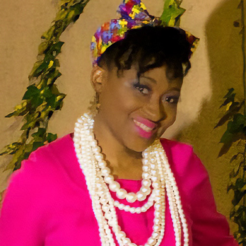 African American woman in bright pink blouse