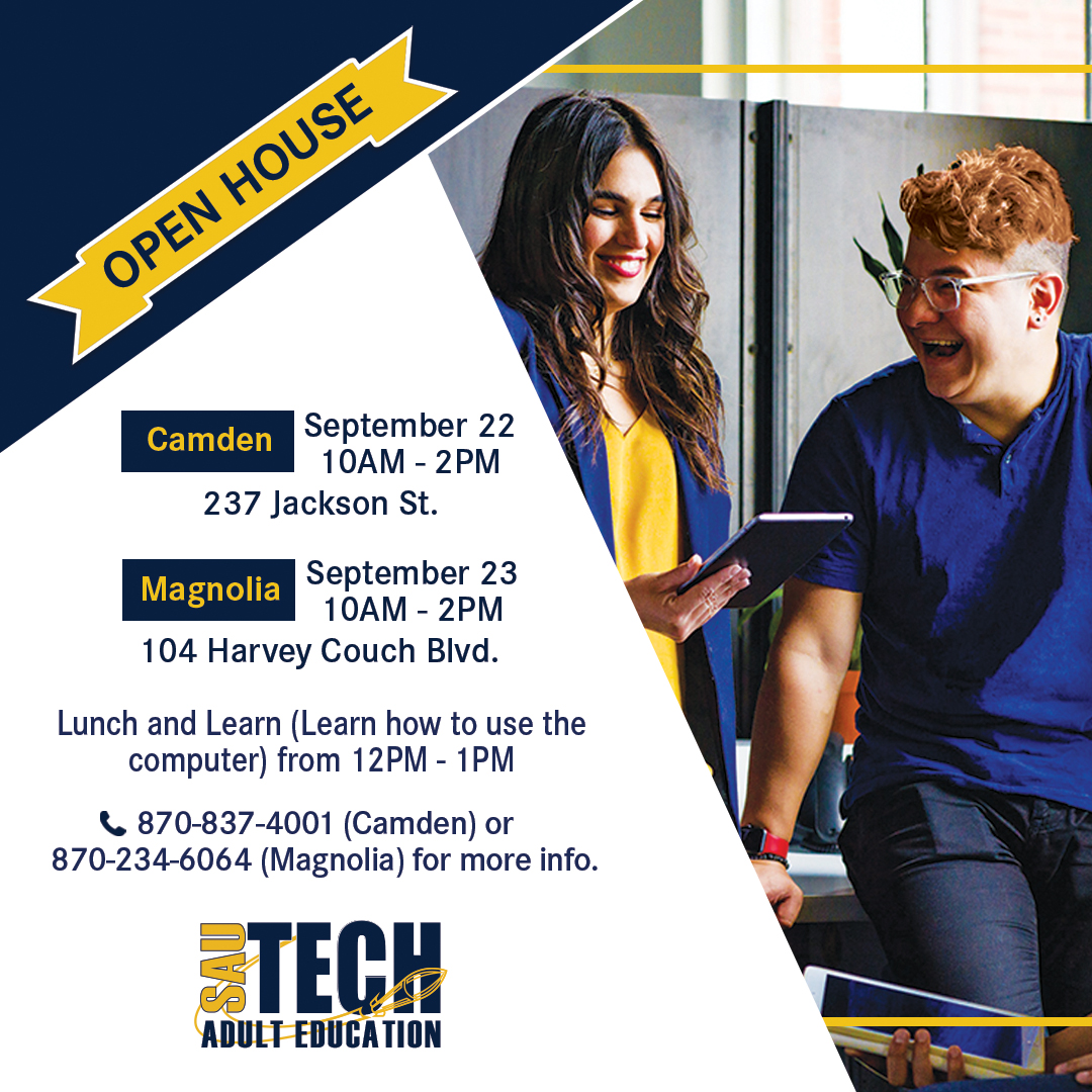 graphic of an invite to adult ed open house